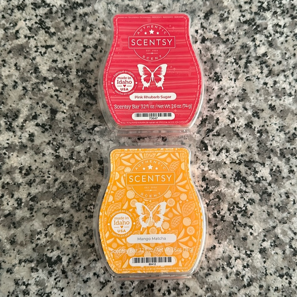 Mango Matcha Scentsy wax and  1 Pink rhubarb sugar wax bars